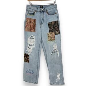 BDG Light Blue Patchwork Straight Leg Jeans